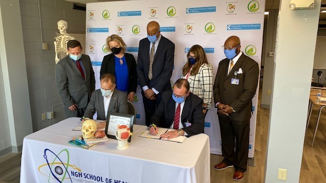 Front (left to right):  Mitch Edgeworth and Craig Shephard. Back (left to right): Bryan Sisk, Ferrol Thomas, Dr. Joseph Webb, Charlene Russell, Dr. Rubin Cockrell