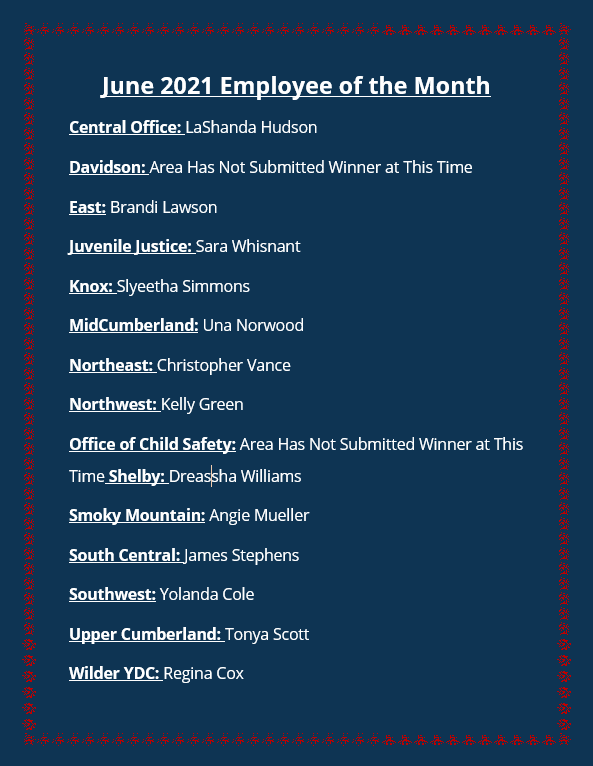 June Employee of the Month