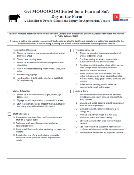 Agritourism Owners and Operators Checklist Agritourism Owners and Operators Checklist