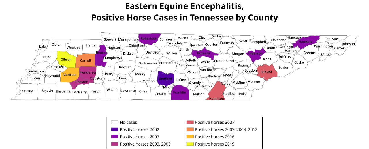 EEE case map across Tennessee by county EEE case map across Tennessee by county