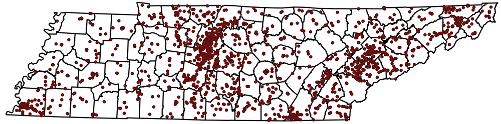 National Register of Historic Places in Tennessee Map