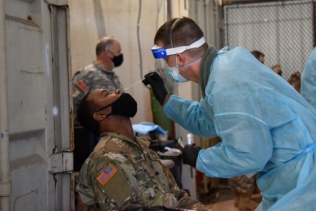 Soldier getting COVID-19 test