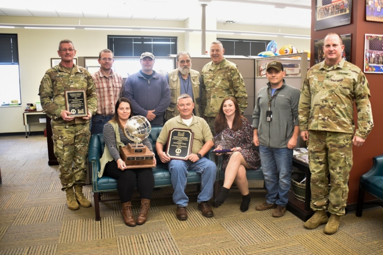 The Tennessee National Guard’s Construction and Facilities Management Office was honored on Feb. 3, with multiple awards for outstanding performance in the environmental and conservation field. The awards include the 2021 Environmental Stewardship Trophy and the Best Regional Installations Program in Natural Resources Conservation. Tennessee’s Assistant Adjutant General, Army, Brig. Gen. Warner A. Ross II, poses for a photo, March 9, with members of the CFMO and their environmental program team. (photo by Sgt. 1st Class Timothy Cordeiro) The Tennessee National Guard’s Construction and Facilities Management Office was honored on Feb. 3, with multiple awards for outstanding performance in the environmental and conservation field. The awards include the 2021 Environmental Stewardship Trophy and the Best Regional Installations Program in Natural Resources Conservation. Tennessee’s Assistant Adjutant General, Army, Brig. Gen. Warner A. Ross II, poses for a photo, March 9, with members of the CFMO and their environmental program team. (photo by Sgt. 1st Class Timothy Cordeiro)
