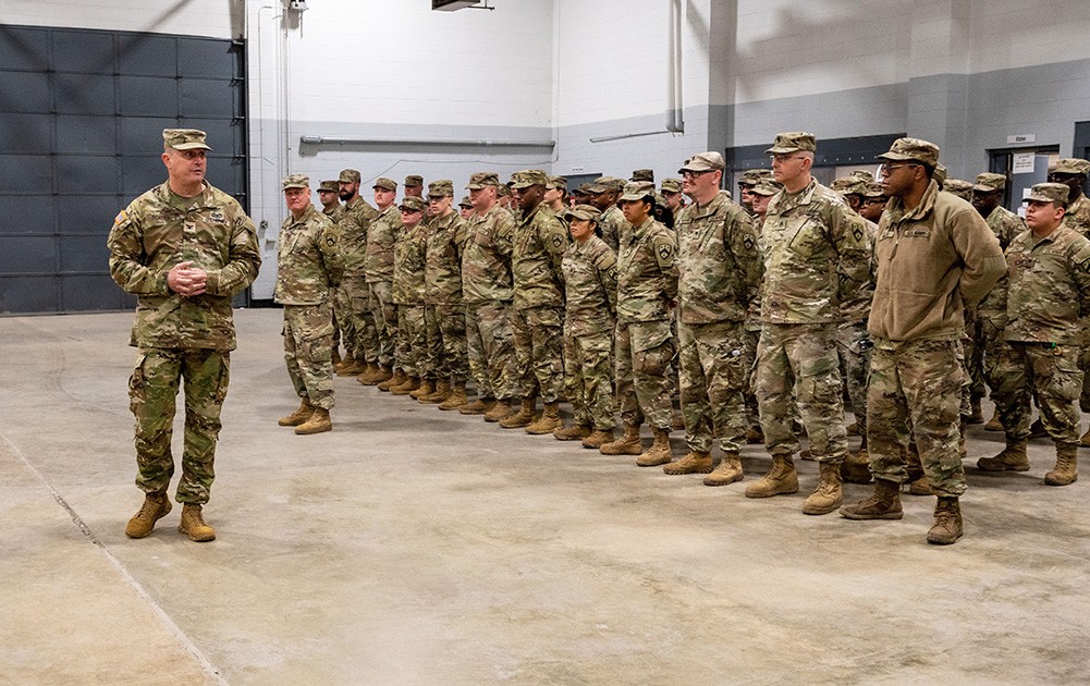 Col. Trent Scates, Tennessee’s Assistant Adjutant General, Army, talks with Soldiers from the 730th Composite Supply Company in Memphis, Feb. 4, as they prepare for their nine-month deployment to Kuwait. (photo by Senior Airman Travonna Hawkins) Col. Trent Scates, Tennessee’s Assistant Adjutant General, Army, talks with Soldiers from the 730th Composite Supply Company in Memphis, Feb. 4, as they prepare for their nine-month deployment to Kuwait. (photo by Senior Airman Travonna Hawkins)
