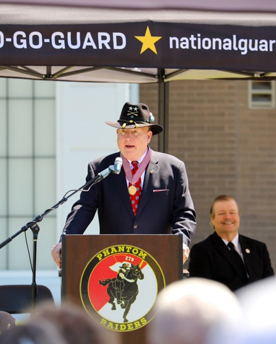 Retired Maj. Gen. Terry “Max” Haston, Tennessee’s 75th Adjutant General, speaks during the armory dedication in Morrison, April 13. The Tennessee National Guard armory was dedicated in honor of Haston's leadership and service while in command. (Photo by Sgt. Kalina Hyche) Retired Maj. Gen. Terry “Max” Haston, Tennessee’s 75th Adjutant General, speaks during the armory dedication in Morrison, April 13. The Tennessee National Guard armory was dedicated in honor of Haston's leadership and service while in command. (Photo by Sgt. Kalina Hyche)