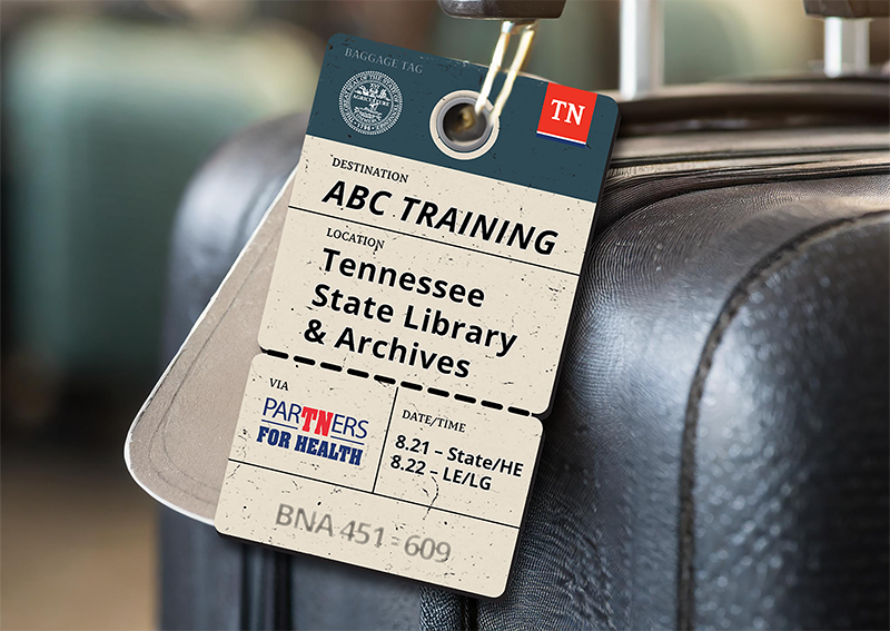flyer luggage tag showing dates for the 2024 ABC Summer Training also known as the roadshow