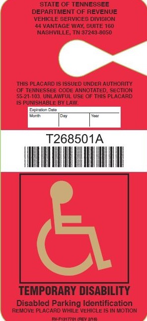 Disabled Driver - temporary placard