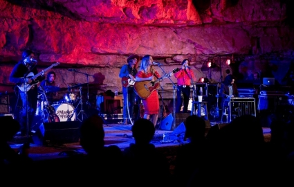 band playing at outdoor music venue