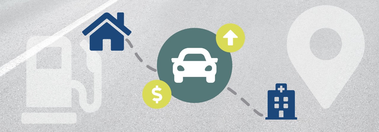 An illustration of a house driving to a medical office.